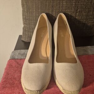 J. Crew Women's Seville Pump Wedge Heel Espadrille Tan Canvas Size 10